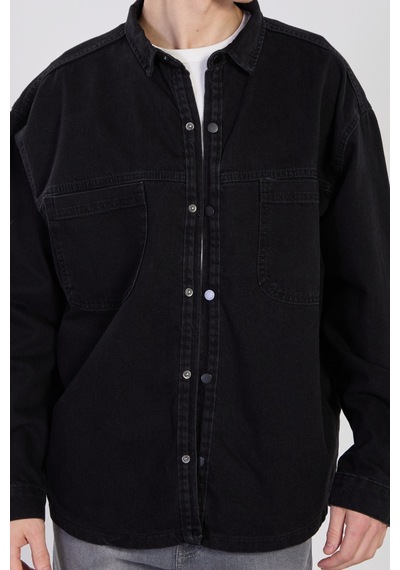 Barrels And Oıl Erkek Çift Cep Çıtçıtlı Denim Ceket - Siyah Siyah