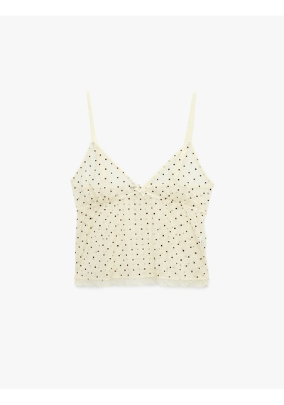 Koton Tül Detaylı Kolsuz V Yaka Askılı Pijama Üstü Kahverengi Desenli 6slk90028mk