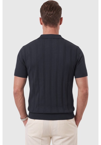 Deepsea Erkek Fermuarlı Polo Yaka Çizgi Dokulu Füme Triko Tişört Regular Fit Yumuşak Dokulu 2608007 Deepsea Erkek Fermuarlı Polo Yaka Çizgi Dokulu Füme Triko Tişört Regular Fit Yumuşak Dokulu 2608007