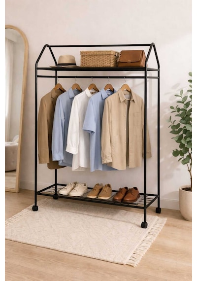 Metallica Concept Tekerlekli Home Hanger Askılık Ayaklı Askılık Siyah
