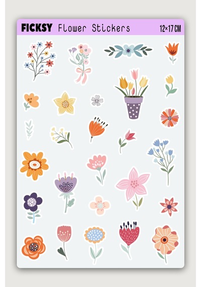 Çiçek Sticker Seti - 27 Adet Etiket Çıkartma Diğer