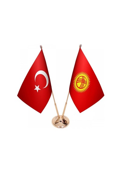 Masa Üstü Kırgızistan Bayrağı Türk Bayrağı İkili Pirinç Direk Mas