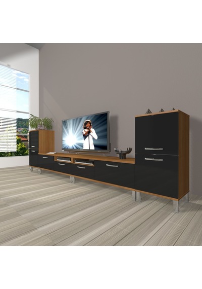 Decoraktiv Eko 9220 Slm Krom Ayaklı Tv Ünitesi Tv Sehpası Ceviz - Siyah