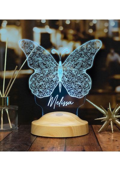  Kelebek Tasarımlı İsimli 3D Led Gece Lambası Çok Renkli