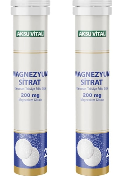 Aksu Vital Magnezyum Sitrat 200 MG 20 Efervesan Tablet x 2 Adet