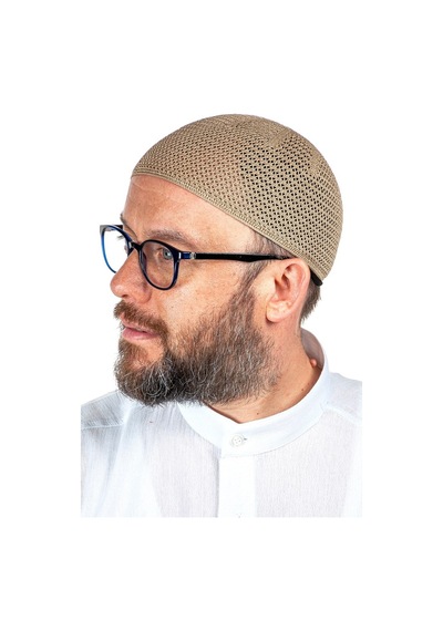 Lüks Çelik Örme Namaz Takkesi Kahverengi 1 Adet