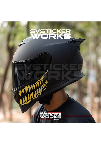 Ağız Diş Köpekbalığı Sticker Kask Vizör Sticker Tüm Kasklar Uyumlu 2 Adet Sağ Sol Altın