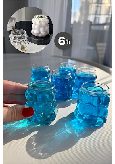 Tilbe Home 6'lı Mini Boncuk Şekilli Bardak Kahve Sunum Bardağı Isıya Dayanıklı Üzüm Bardak 90 Ml. Şeffaf