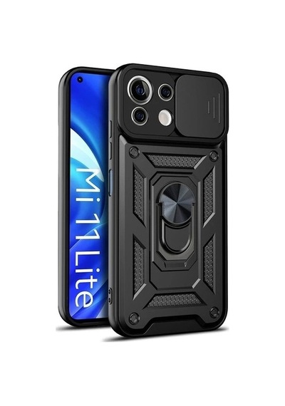 Nettech Xiaomi Mi 11 Lite Uyumlu Kızaklı Panzer Seri Arka Koruma Kılıf - Siyah Siyah