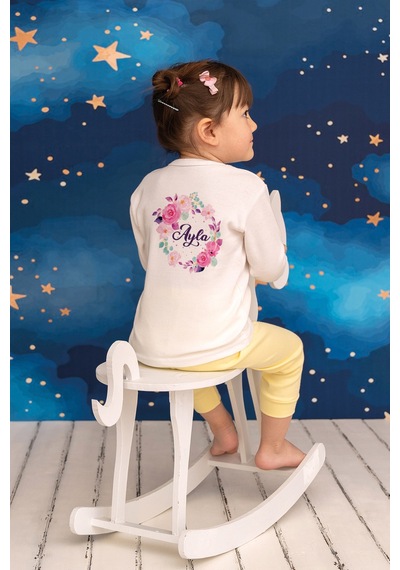 Pia Baby İsimli Kız Çocuk Pijama Takımı %100 Pamuk Penye İsme Özel Baskılı Kişiselleştirilebilir Pijama Seti 20202s14pi Krem