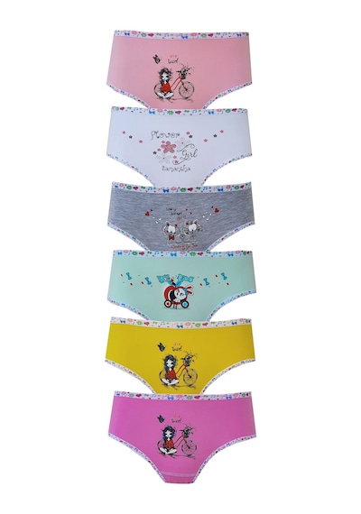Hepsine Rakip Tutku 6lı Kız Çocuk Baskılı Renkli Külot Likralı Slip Karışık