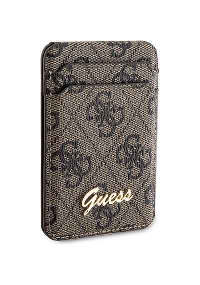 Guess Lisanslı Magnetik Standlı Kartlık 4g Desenli Metal Script Logolu Kahverengi