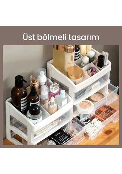 Vusıgn Çekmeceli Kozmetik Organizer Makyaj Düzenleyici Raf 22x16x13 Cm Beyaz