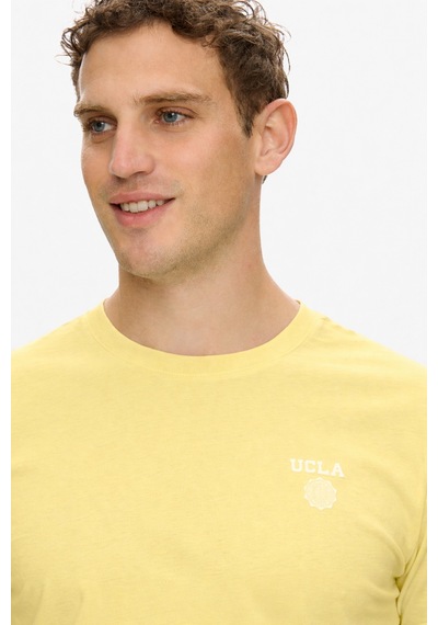 Ucla Bass Sarı Bisiklet Yaka Baskılı Pamuk Standard Fit Erkek Tshirt Sari 2XL