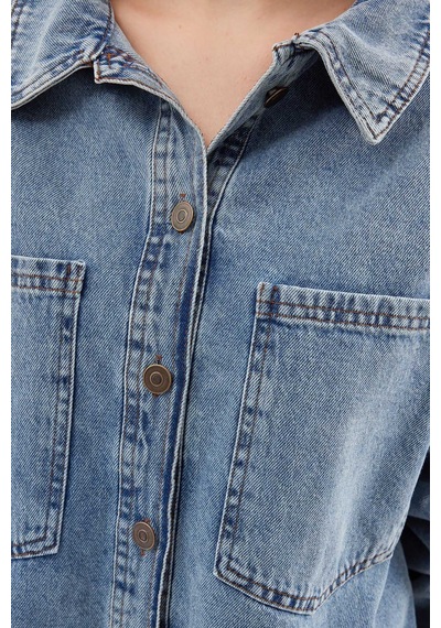 Bigdart 0694 Çift Cepli Oversize Denim Ceket - Buz Mavi 001