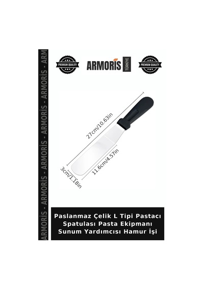 Paslanmaz Çelik L Tipi Pastacı Spatulası Pasta Ekipmanı Sunum Yardımcısı Hamur İşi Siyah