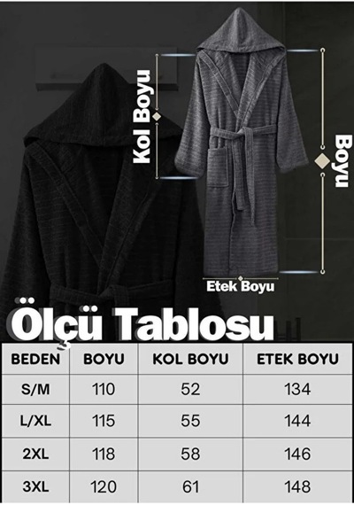 Pamuklu Kapüşonlu Banyo Bornozu Yumuşak Doku Çeyiz Cepli Kemerli Unisex Antrasit
