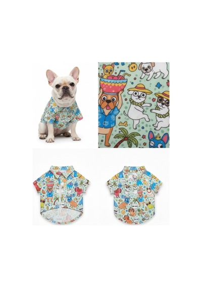 Aloha-hola Temalı Pop-art Yazlık Pet Gömleği Açık Yeşil