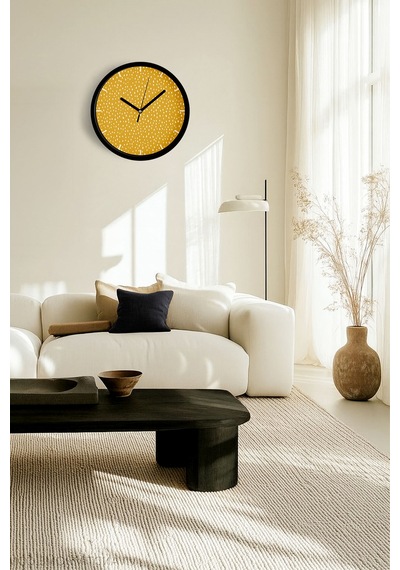 Hardal Boya Damlaları Modern Duvar Saati - 30cm - Önü Camlı Siyah Kasa - Sessiz Mekanizma-jh0514 Siyah