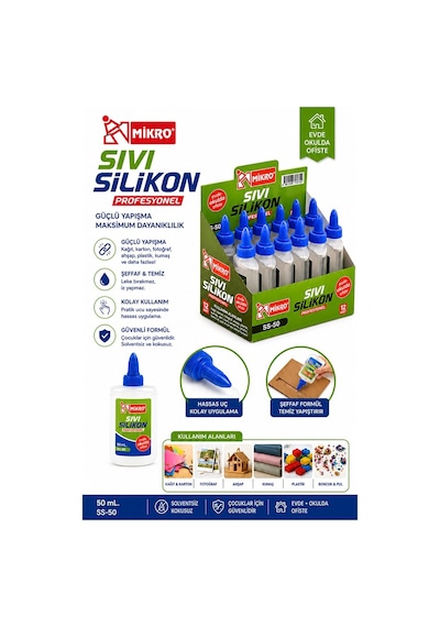 Sıvı Silikon Yapıştırıcı 50 Ml 3 Adet Mikro Silikon Yapıştırıcı Sıvı 50 Gr Plastik Cam Mermer Kağıt Karton Tahta Köpük