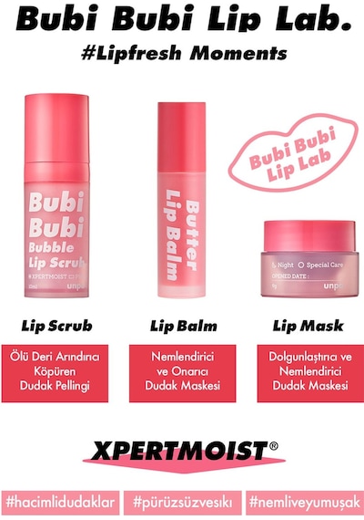 Unpa Pürüzsüz ve Yumuşak Dudaklar Köpüren Dudak Peelingi UNPA Bubi Bubi Lip Scrub