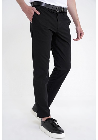 Comfort Fit Yan Cep Pamuklu Dokulu Siyah Pantolon P 1219
