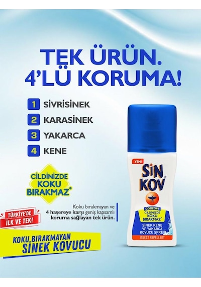 Sinkov Comfort Yakarca Sinek Kene Kovucu Vücut Sprey 100ml - Ciltte Koku Bırakmayan Koruma