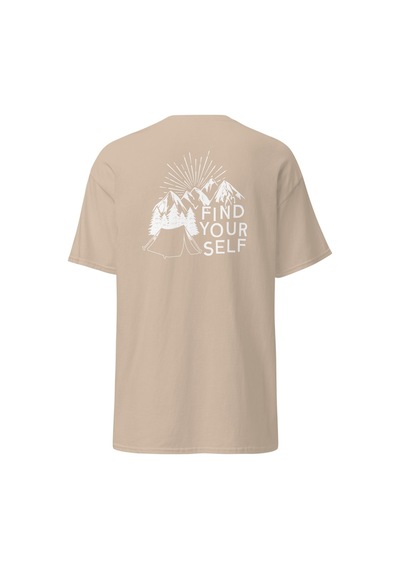 Wildstyle Find Yourself Kendini Keşfet Dağ Kamp Doğa Baskılı Unisex Pamuklu Tişört Camel