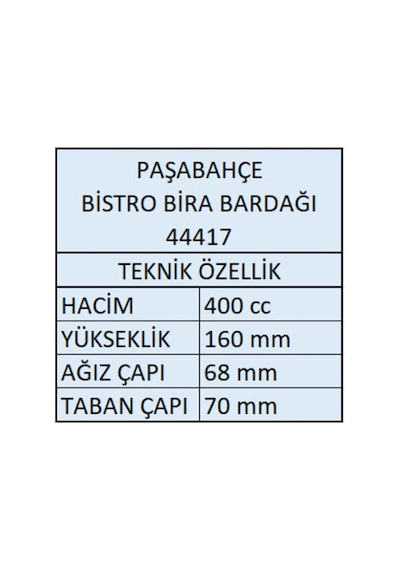 Paşabahçe 44417 Bistro Bira Bardağı 12 Adet Belirtilmemiş