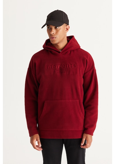 AC&Co / Altınyıldız Classics Erkek Oversize Bol Kesim Kapüşonlu Polar - Bordo