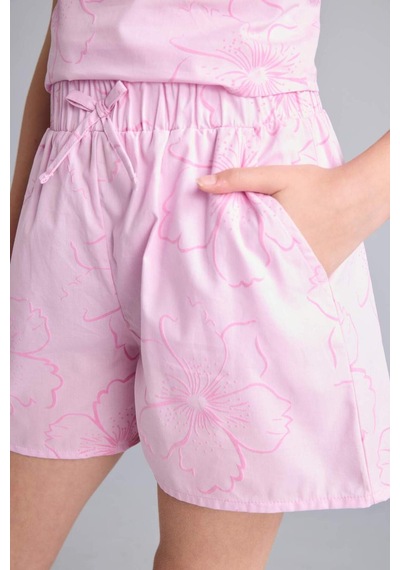 Defacto Regular Fıt Poplin Çiçekli Pembe Şort Kız Çocuk I0123a826hspn614 Pembe-pn614
