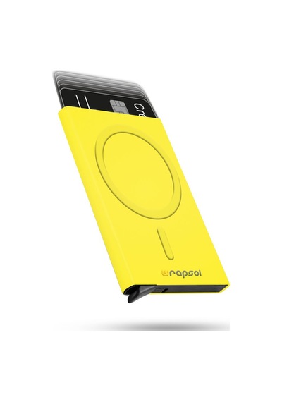 Wrapsol Magsafe Mekanizmalı Kartlık Rfid Korumalı Alüminyum Otomatik Kredi Kartlık Renkli Parlak Saks Mavi Parlak Sarı Parlak Sarı