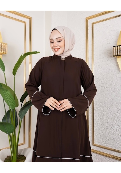Nevayla Moda Kıl Biye Detaylı Abaya/ferace / Taba - F0145 Taba