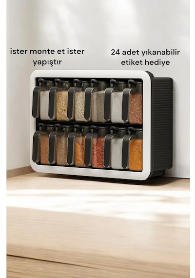 Standlı 12li Kendinden Yapışkanlı Kaşıklı Etiketli Kapaklı Bahara Siyah
