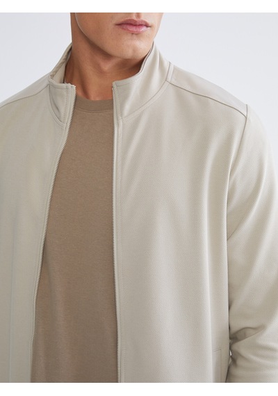 Lcwaıkıkı Classic Bej Dik Yaka Erkek Fermuarlı Sweatshirt