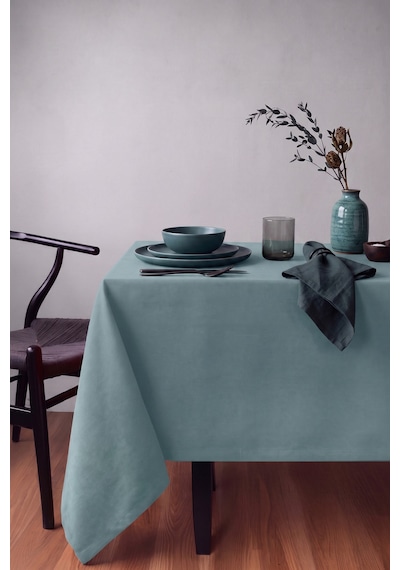 Gauze Fabric Design Kadife Dokulu Dertsiz Masa Örtüsü, Safir Mint