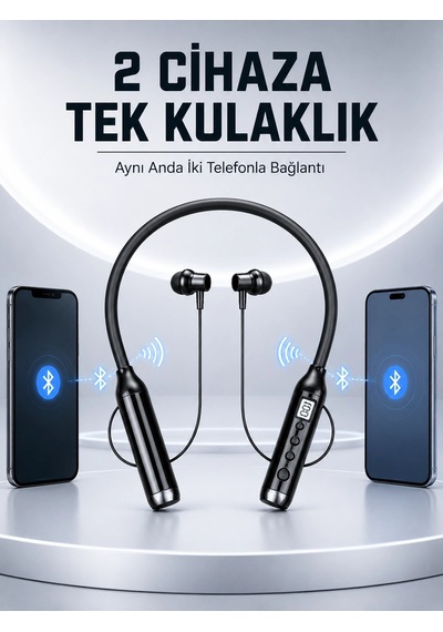 Zenvia Boyun Bantlı Bluetooth Kulaklık Dijital Ekranlı Mikrofonlu Çift Telefon Bağlantılı Kablosuz Müzik Ve Gör