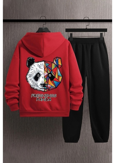 Uyguntarz Unisex Panda Eşofman Takımı Kırmızı