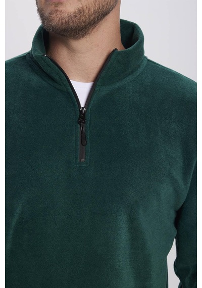Tudors Erkek Standart Fit Rahat Kesim Tüylenme Yapmayan Soğuk Geçirmez Yeşil Dik Yaka Polar Sweatshirt-31981-yeşil Yeşil