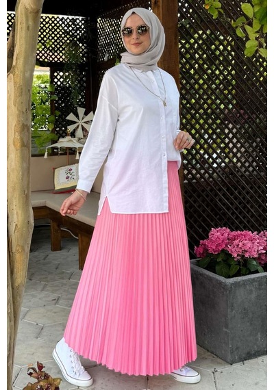 Rabia Şamlı Eliz Pembe Plise Etek Normal