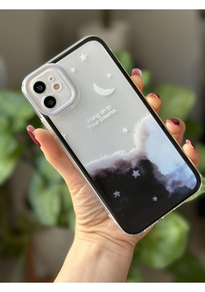 Ayrex Iphone 11 İle Uyumlu Siyah Cyrstal Night Baskılı Şeffaf Kılıf Diğer