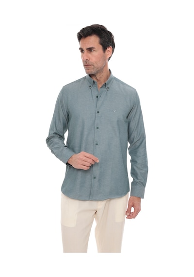 Slim Fit Uzun Kol Pamuklu Hediye Kutulu Kolay Ütülenebilir Erkek Gömlek Fs-002225 - Yeşil-2662