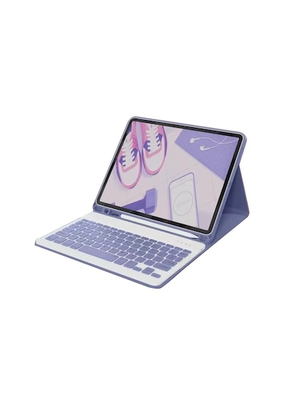 Apple  Uyumlu - İpad Air 11 2024 Kılıf Kc01 Smart Klavyeli Tablet Kılıfı - Derin Mor Arka Kapak