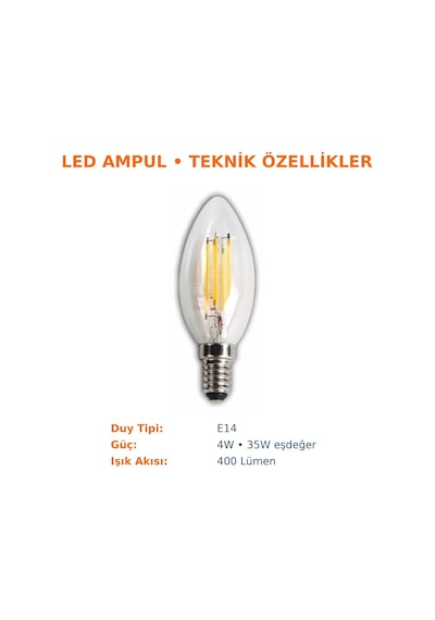 Led Rustik Mum Buji Ampul E14 Duy, 4w 35w Eşdeğer , 3000k Günışığı, 400 Lümen 220-240v, 3. Standart