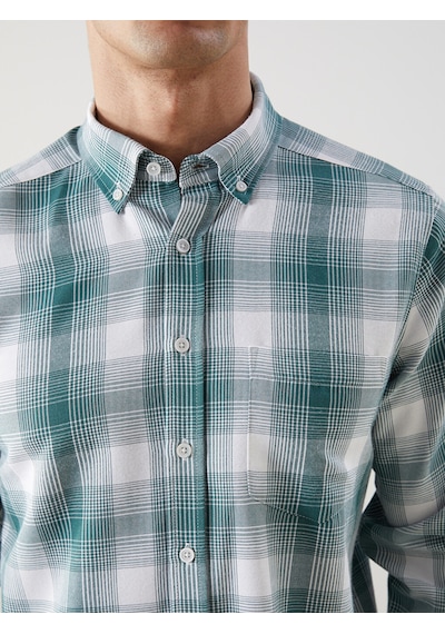 Lcwaıkıkı Classic Yeşil Regular Fit Uzun Kollu Ekose Gabardin Erkek Gömlek