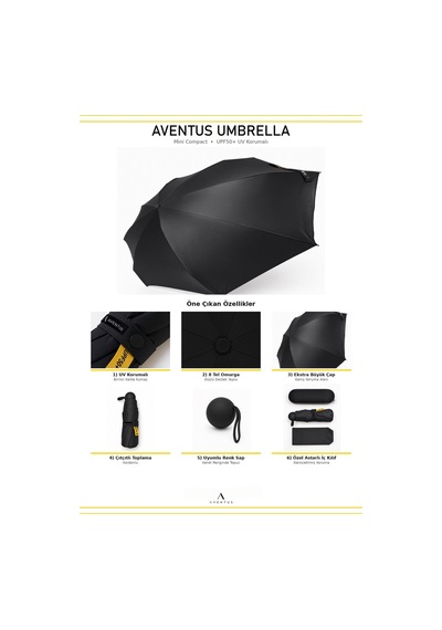 Aventus Kapsül Şemsiye - Uv Korumalı Güneş Şemsiyesi Siyah