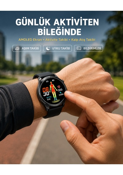 3 Kordonlu Amoled Akıllı Saat Sağlık Takipli Silikon, Deri, Metal