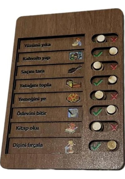 Ahşap Çocuk Günlük Rutin Checklist Kontrol Listesi