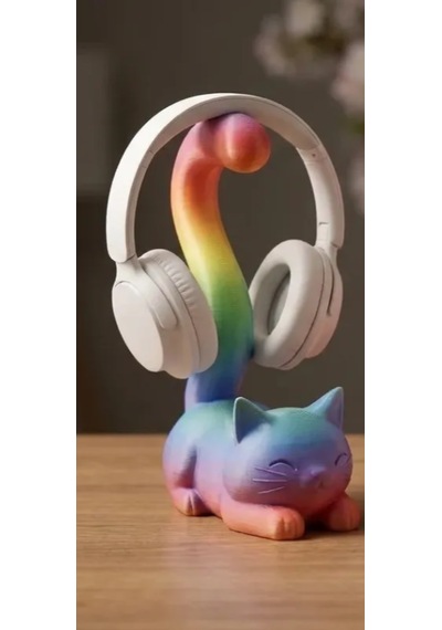 3d Baskı Kedi Kulaklık Standı Dekoratif Masaüstü Kulaklık Askısı