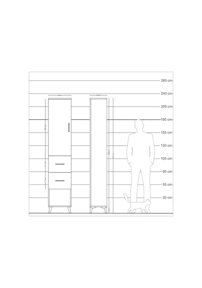 Arges Dolap 3 Raflı 2 Çekmeceli Tek Kapaklı 44x30x221 Çam-ant... Çam